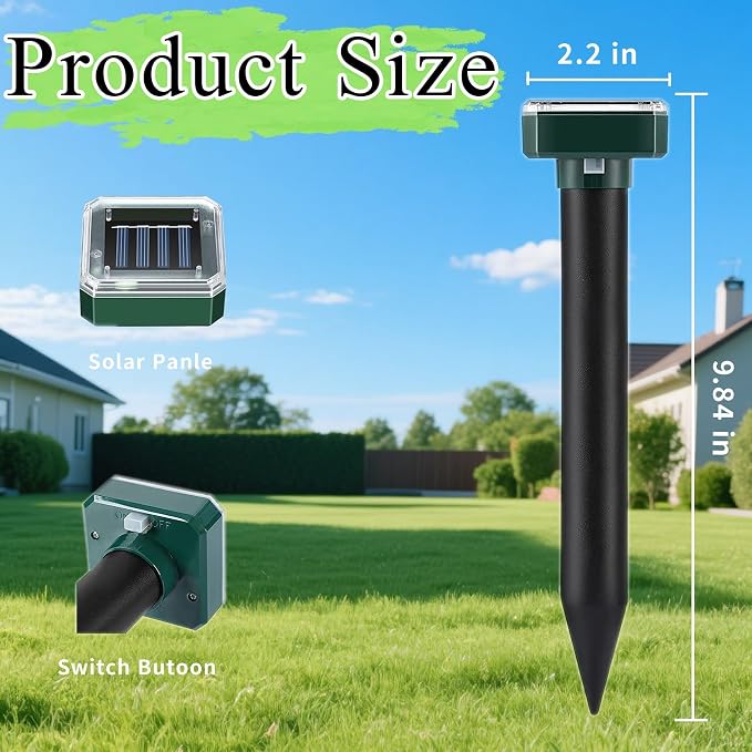 Mole Repellent Solar Powered 10 Pack,Snake Repellent Ultrasonic Vole Snake Repeller for Lawns and Yards,Waterproof Outdoor Gopher Repeller Effective for Garden