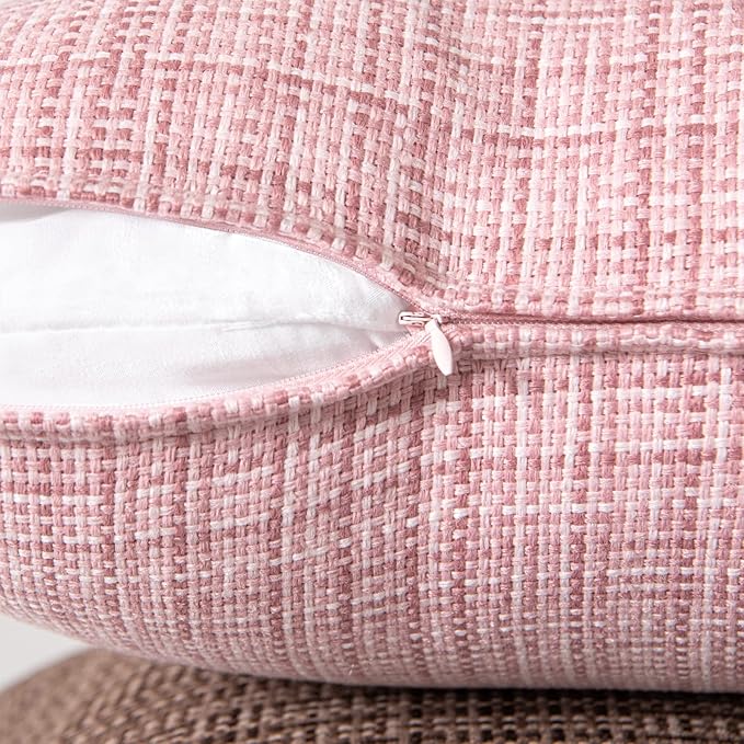 MIULEE Outdoor Waterproof Throw Pillow Covers Decorative Farmhouse Water Resistant Cushion Covers for Tent Patio Garden Couch Sofa Pack of 2, 16x16 Inch Pink