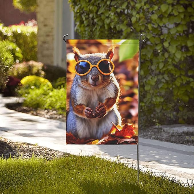 Delerain Cute Little Squirrel Garden Flag, 12.5 x 18 Inch Double Sided Design Weather Resistant Indoor & Outdoor Decoration Small Banner for Home Yard Lawn Patio Office
