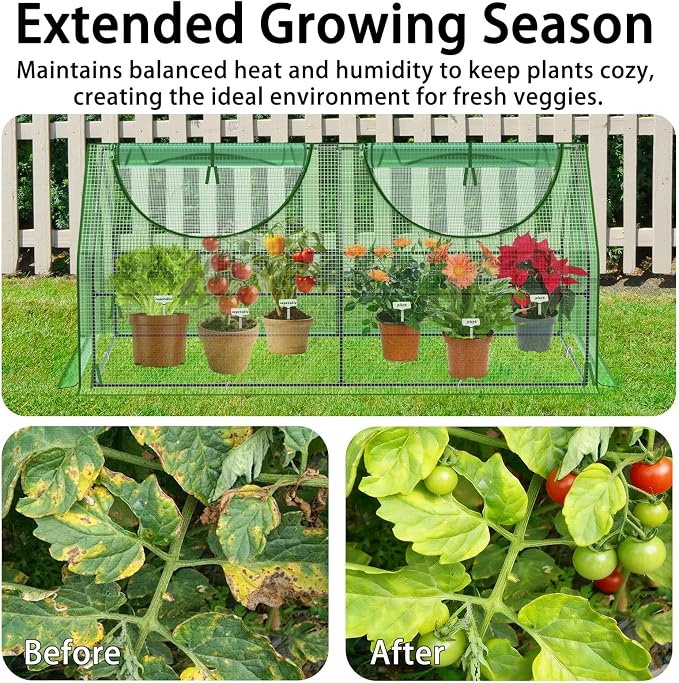 72"×36"×36" Green Houses for Outside, Portable Mini Greenhouse with Mesh Vents, Weatherproof PE Plant Shelter for Patio Gardening