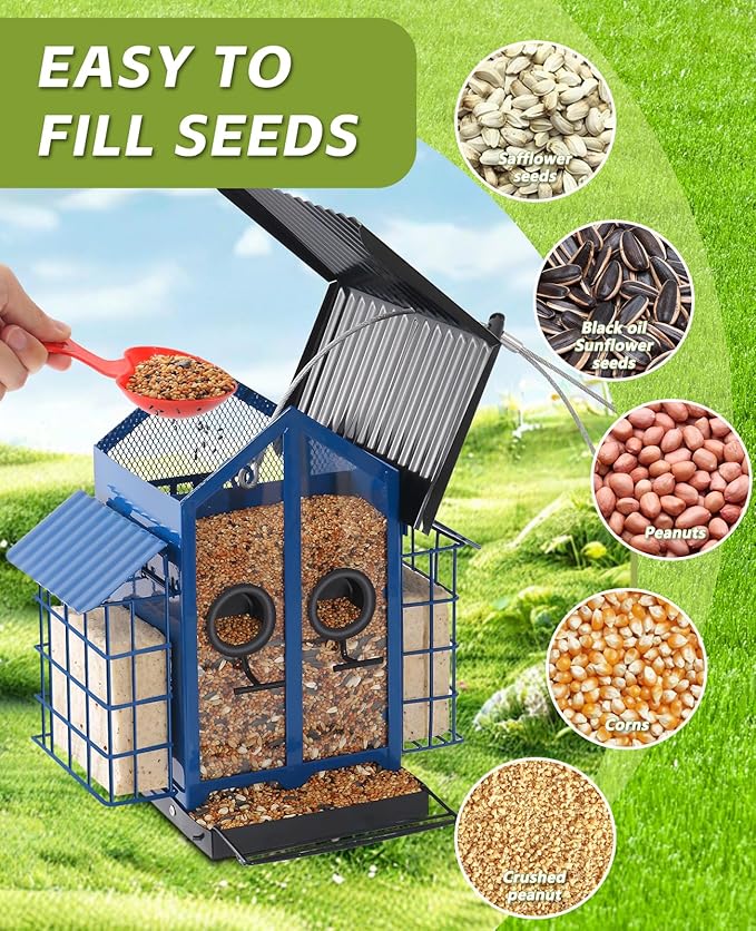 Weatherproof Bird Feeders for Outdoors - 4Lbs Large Metal Suet Feeder for Cardinal Finch, Garden Decor (Ordinary Blue)