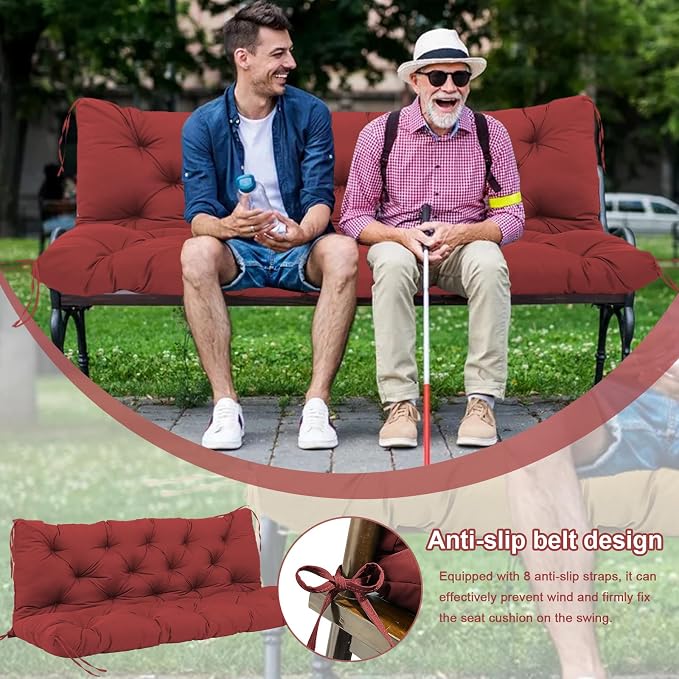 Premium 5" Thick Waterproof Outdoor Swing Cushions Sturdy Durable 2-3 Seat Replacement Porch Swing Cushions with Backrest&Ties Bench Cushion for Outdoor Furniture Backyard Patio (48x40inch)