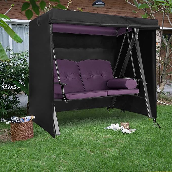 2 Seater Patio Swing Cover Outdoor Swing Chair Cover Hammock Glider Cover Durable Waterproof Dustproof Windproof All Weather Protector(65 * 50 * 66inch) Black