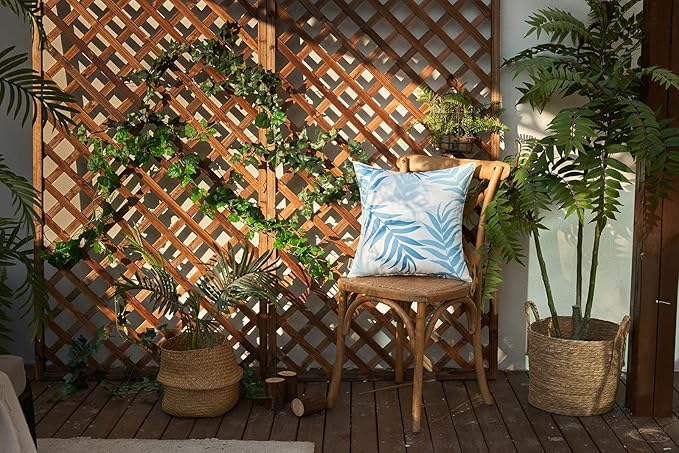 MIULEE Pack of 2 Decorative Outdoor Waterproof Throw Pillow Covers Patio Pillow Cases Natural Leaves Pattern Spring Square Cushion Shams Shell for Garden Balcony Couch 18x18 Inch, Light Blue