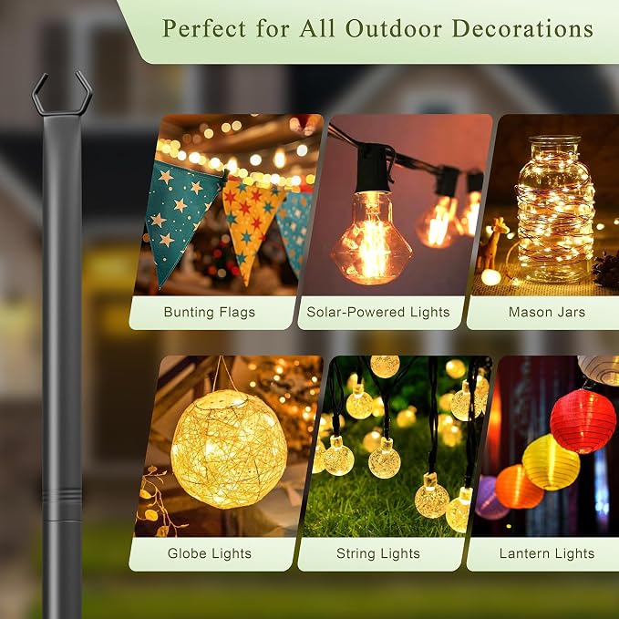 Jusgym String Light Poles for Outside, 10ft Adjustable Metal Poles for Outdoor String Lights Hanging Light, Outdoor Light Poles with Fork, for Patio, Deck, Backyard, Garden (4 Pack)