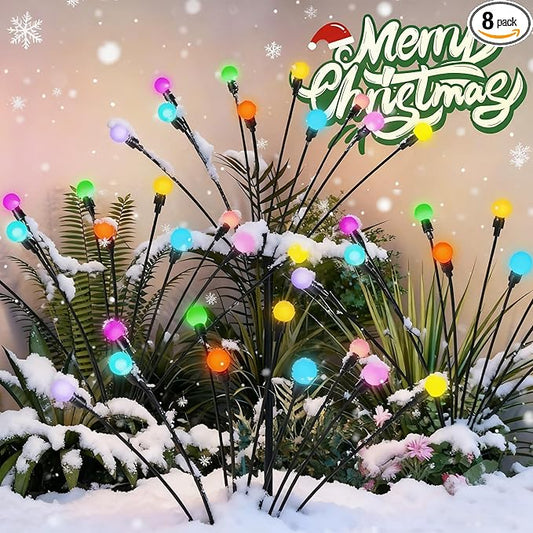 Solar Christmas Decorations, 80 LED Firefly Solar Christmas Lights Outdoor Waterproof, Garden Lights for Yard Porch Patio Decor (8 Pack Multi-Colored)