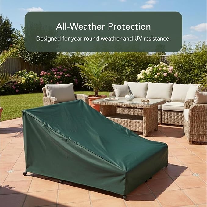 Covermates Classic Double Chaise Lounge Cover – Weather-Resistant Vinyl Outdoor Furniture Cover with Mesh Vent, Elastic Hem, UV Protection, Lightweight Patio, 63W x 82D x 38H, Green