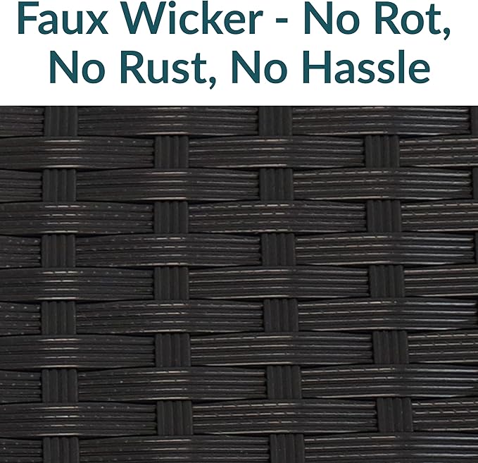 Sunnydaze Faux Wicker Storage Box - Outdoor Deck Box with Handles - 75-Gallon Front Door Package Delivery Box with Hinged Lid - Black