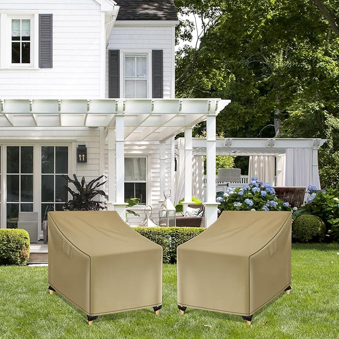 WLEAFJ Outdoor Chair Covers Waterproof, Khaki Lawn Patio Furniture Covers, Heavy Duty Wicker Garden Sofa Chair Cover, 2 Pack - 36" W x 37" D x 36" H