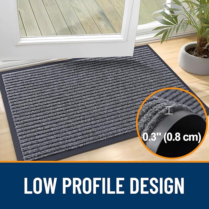 OLANLY Front Door Mat Indoor Outdoor Entrance, 2-Pack 35 x 23 Inch, Waterproof Heavy Duty Doormat, Fade Resistant, Low Profile, Easy Clean Patio Porch Welcome Floor Mats for Entry, Grey