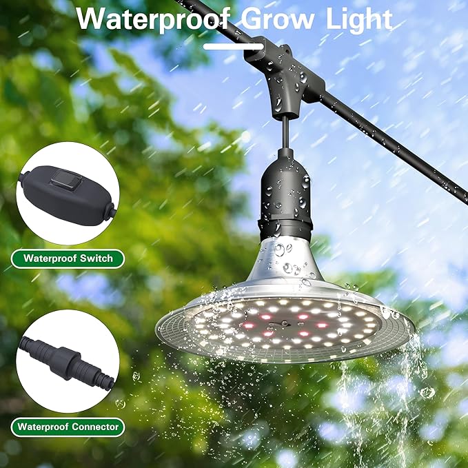 Outdoor Grow Lights for Greenhouse, Full Spectrum Greenhouse Grow Lights for Outdoor Plants, IP65 Waterproof String Grow Light Outdoor, UL Certified Daisy Chain LED Grow Light, 21.3FT