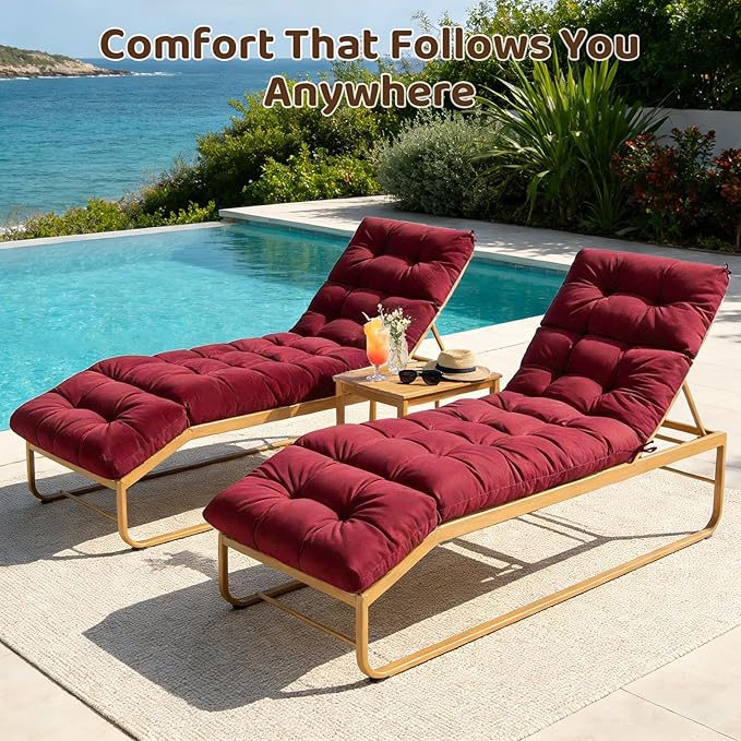 Waterproof Outdoor Lounge Chair Cushions 74.8 x 22 x 4.7 Inches，Chaise Lounge Chair Cushions Replacement for Outdoor Furniture with Ties, Thickened Patio Pool Bench Lounge Chair Cushions