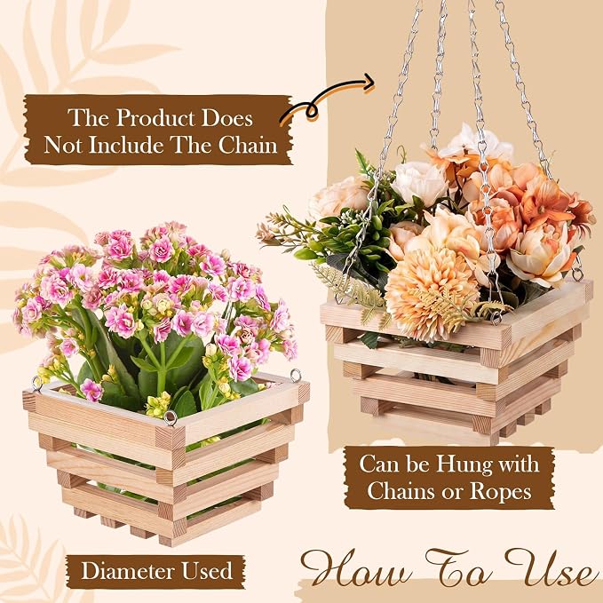 SiliFine 6 Sturdy Orchid Hanging Baskets, Wooden Plant Hanging Baskets, Handmade Inverted Trapezoidal Suitable for Orchids and Other Plants, Staghorn Ferns for Outdoor and Indoor Use, 6 Inch (Natural)