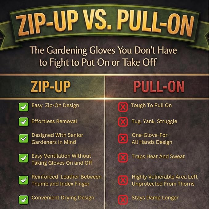 Zip-Up Rose Pruning Gloves | Leather Gauntlet Gardening Gloves | Long Forearm Thorn Protection
