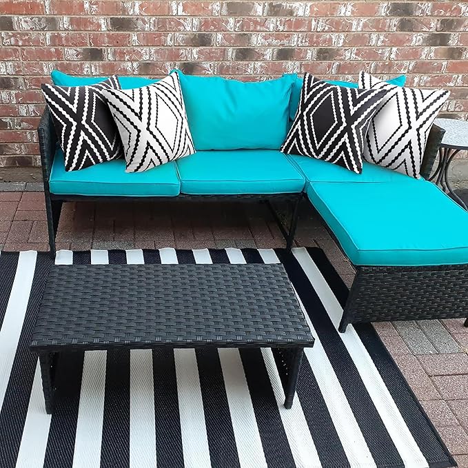 Adabana Outdoor Waterproof Throw Pillow Covers Set of 2 Boho Geometric Pillows Cover for Patio Garden 20 x 20 Inch Black and White