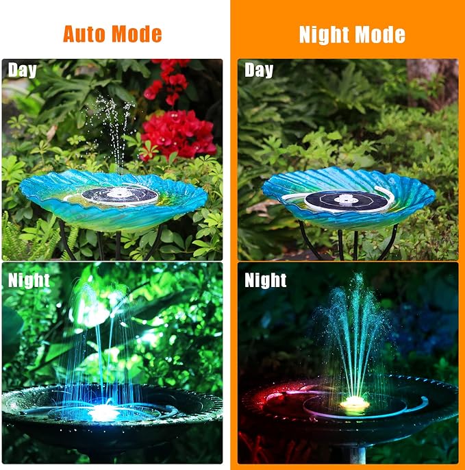 AISITIN Solar Fountain with Lights, 3.5W Solar Powered Bird Bath Fountain Pump with 1500mAh Battery Backup, 6 Nozzles, LED Outdoor Fountain for Pond, Pool, Garden & Fish Tank