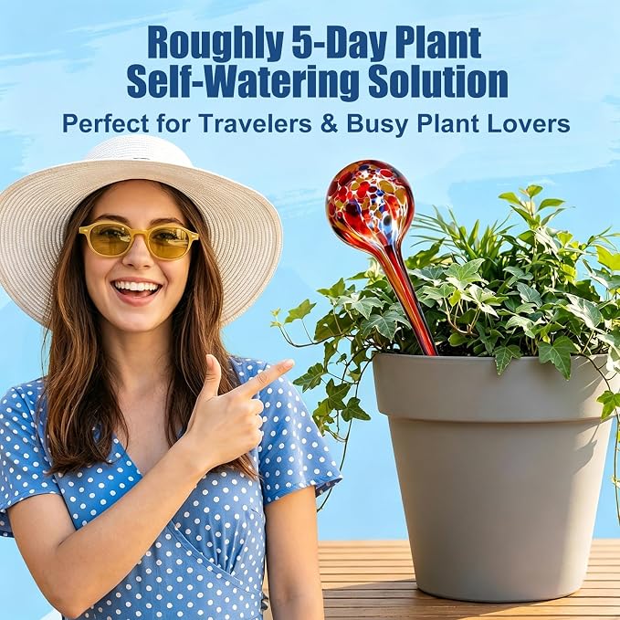Plant Watering Globes Automatic Glass Watering Bulbs, Glass Ball Planter, Decorative Garden Watering Plant Watering Bulbs with 2-Pack, 3.35 inch Diameter