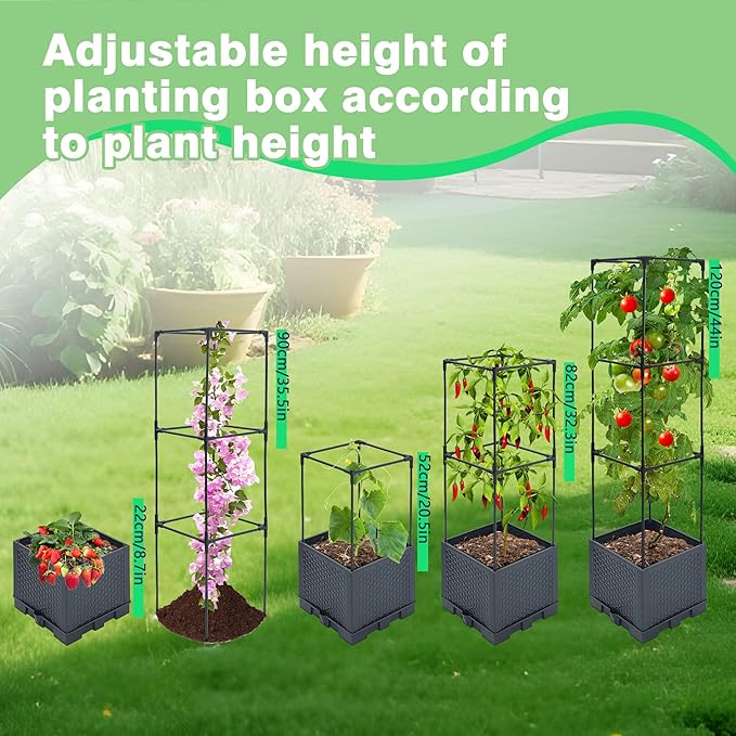 Raised Garden Bed Planter Boxes, 1 Pack 44" Self-Watering Tomato Planter with Trellis for Climbing Vegetables Plants Grape Fruit Flowers,Use for Indoor Outdoor Garden Patio