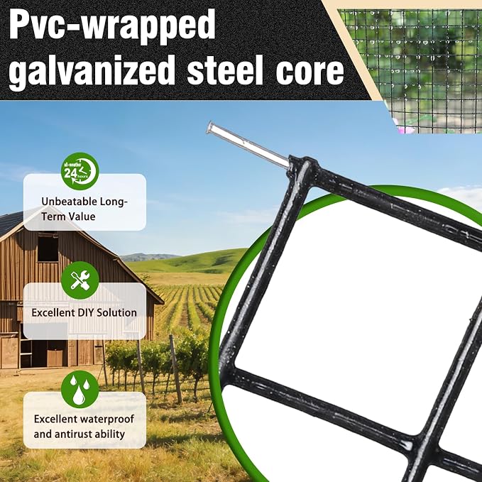 Hardware Cloth 1/2inx36inx100ft, Chicken Wire Fencing Welded Wire Mesh Vinyl PVC Coated Mesh Coop Garden Plant for Rabbit Snake Rodent Foxes Raccoons Poultry Netting Cage Farm Protection