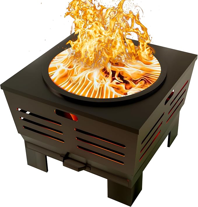 Fire Beauty Smokeless Wood Fire Pit with BBQ Grill for Camping & Backyard | Smokeless vent, ash pan, steel frame, 4-leg base, grill