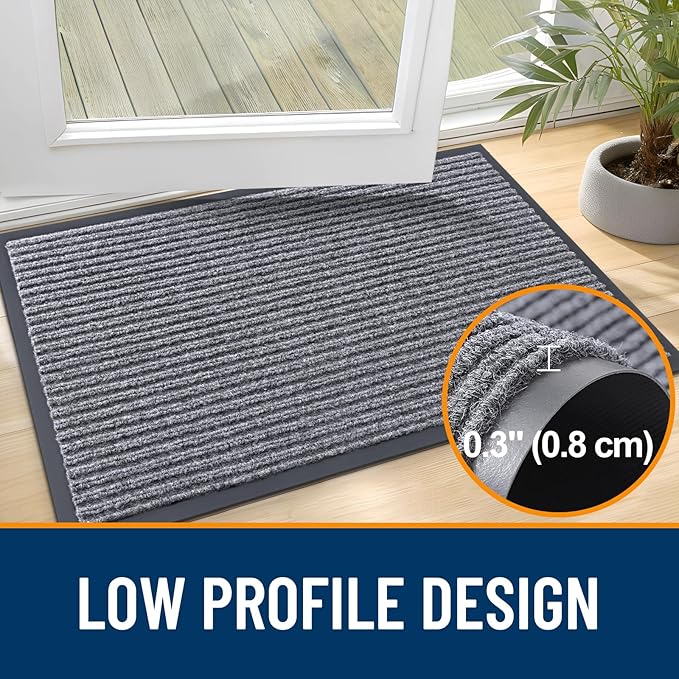 OLANLY Front Door Mat Indoor Outdoor Entrance, 2-Pack 71 x 23 Inch, Waterproof Heavy Duty Doormat, Fade Resistant, Low Profile, Easy Clean Patio Porch Welcome Floor Mats for Entry, Light Gray