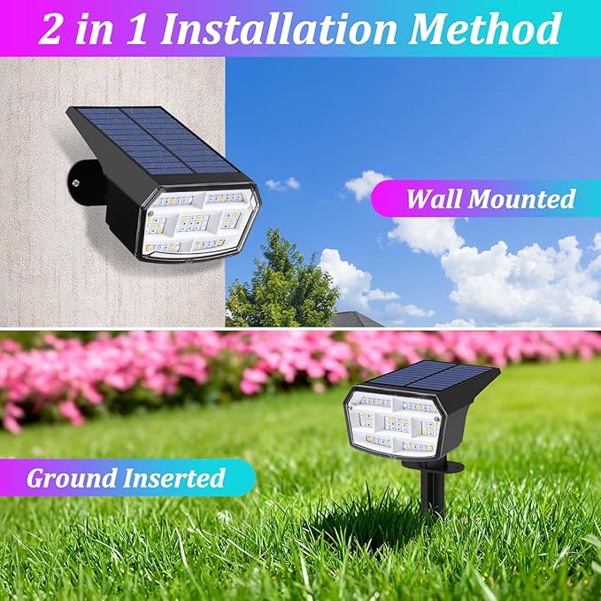 Sucolite 6-Pack Solar Spot Lights Outdoor Waterproof IP65, 9 Lighting Modes 2-in-1 Solar Landscape Spotlights for Yard, 59 LED Solar Powered Wall Lights for Garden Pathway Driveway Walkway, Multicolor