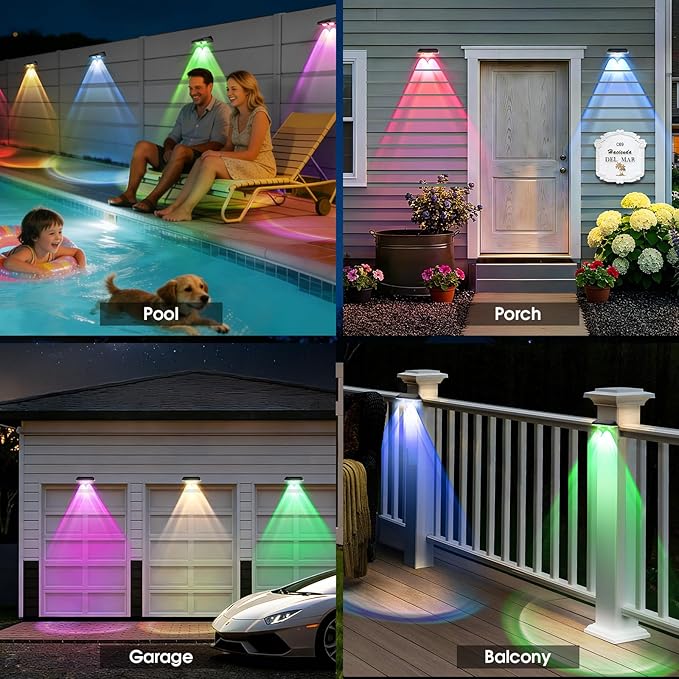 AUDLES Solar Fence Lights Outdoor, 8 Modes Warm & RGB 6 Color Fence Lights Solar Powered for Outside, IP65 Waterproof, 60 Lumens Solar Light for Step, Pathway, Garden, Deck, Stairs - 8 Pack