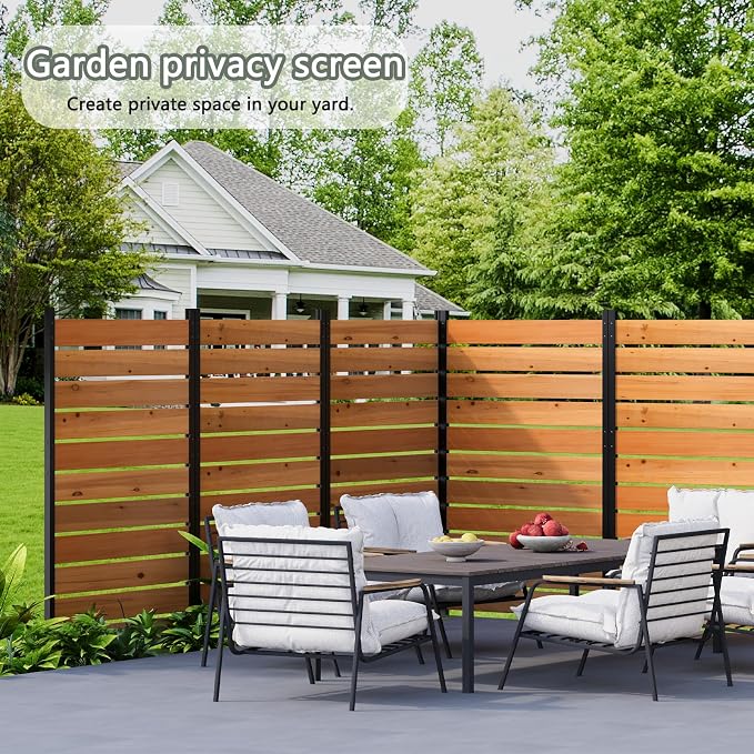 Wooden Privacy Screen 38" W×61" H No Dig Patio Fence 1 Panel (Orange) | For Trash Can AC Units & Pool Equipment, Decorative Patio，Outdoor privacy screen with Metal Stakes