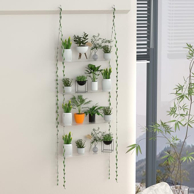 Jolitac Acrylic Window Plant Shelves, Hanging Indoor Wall Plant Stand, 4-Tier (Clear)