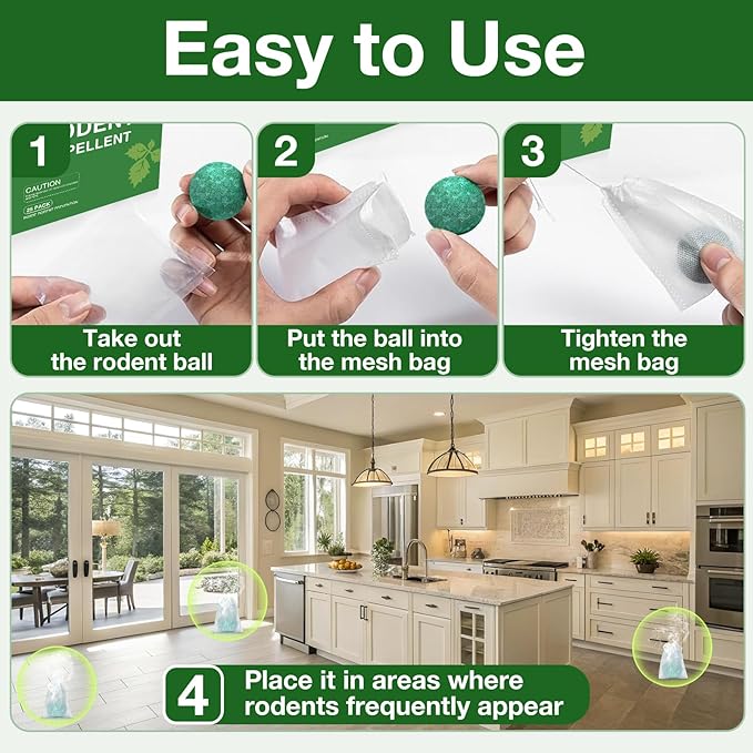 Mouse Rodent Repellent,25 Pack Peppermint Oil Mouse Traps for Rat Mice, Ant, Roach, Spider, Squirrel, Nature Mouse Deterrent for Indoor Outdoor Use, for Garden & Home, Family & Pet Safe 03