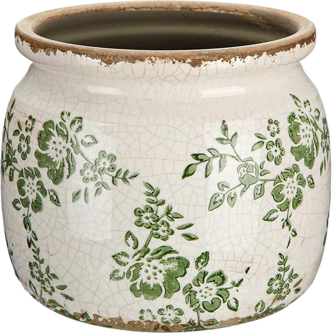 Vintage Planter Large Ceramic Plants Pot Green Beige Vintage Ditsy Ice Crack Cottage Scroll Vase Flower Vase Pot Indoor Plants Home Kitchen Decor Farmhouse Antique Decorative Gifts