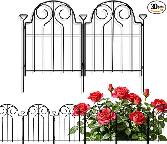 Decorative Garden Fence 17in x10ft, 30 Panels Rustproof Metal No Dig Fence Animal Barrier, Arched Flower Bed Edging Ornamental Wire Border Panel Fencing for Yard Patio Outdoor Decor