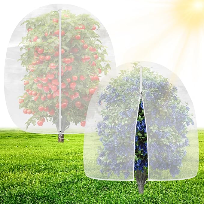 OZMI 2 Pack Bird Netting for Garden, 8 x 8 FT Blueberry Bush Netting Cover with Zipper, Drawstring Reusable Mesh Plant Protector for Shrubs Bush Fruit Tree Potted