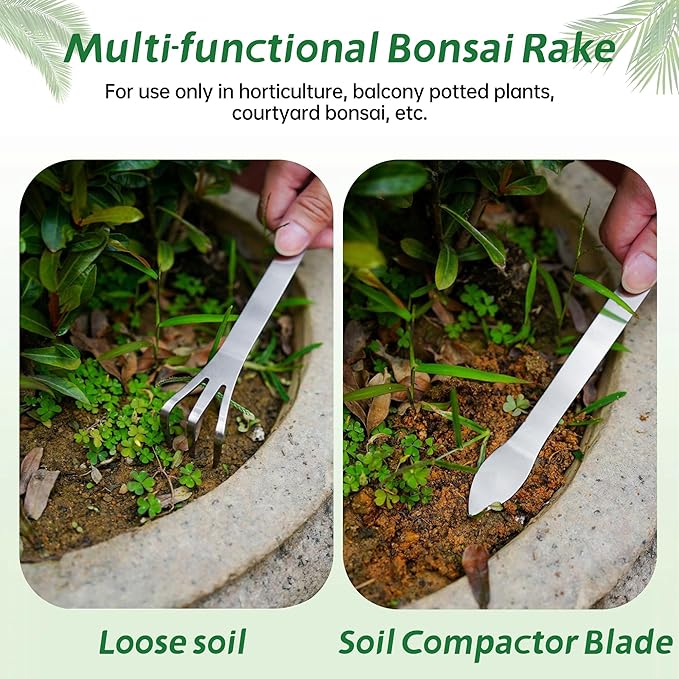 Large Clay Plant Watering Spikes with Lids | 6 Pack Automatic Self Watering Stakes for Large Indoor & Outdoor Planters | Terracotta Vacation Plant Waterer with Bonus 3-Tooth Soil Loosening Rake