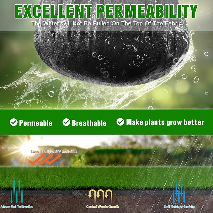4FT x 50FT Weed Barrier Landscape Fabric Heavy Duty, 3.2oz Premium Gardening Weed Control Mat with 20 U-Shaped Securing Pegs, Ground Cover for Garden Beds, Farming, Underlayment, Commercial Driveway