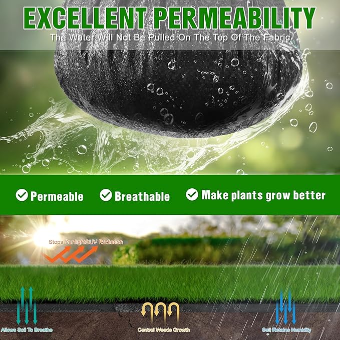 2FT x 100FT Weed Barrier Landscape Fabric Heavy Duty, 3.2oz Premium Gardening Weed Control Mat with 10 U-Shaped Securing Pegs, Ground Cover for Garden Beds, Farming, Underlayment, Commercial Driveway
