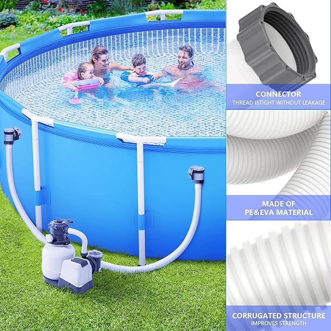 1.5" Replacement Pool Pump Hose for Above Ground Pools Accessories - 29060E Pool Hoses for Intex 1,500 GPH Pump, Sand Filters ＆ Saltwater System (White -2 Pack)