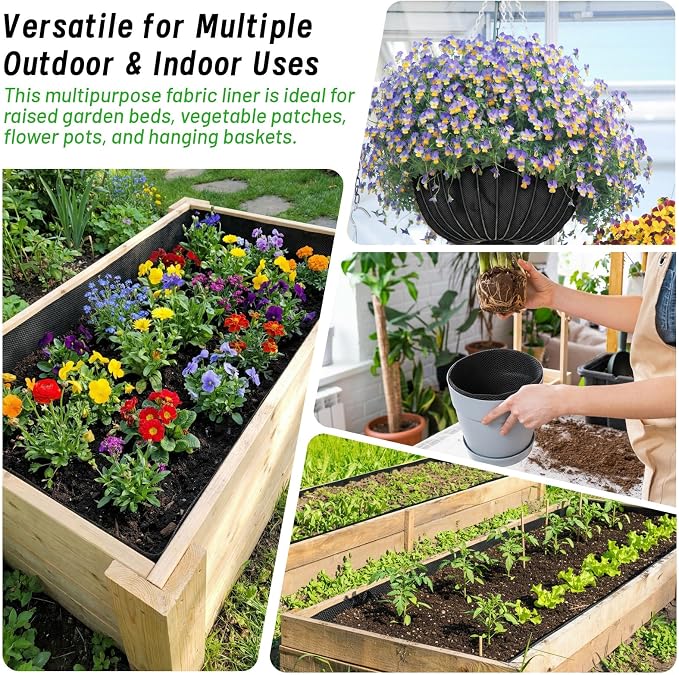 63*83IN Raised Garden Bed Liner, 2pcs Non Woven Fabric for Large Veg Trough, Cuttable Plant Liner Keeps Soil Contained & Water Drainage for Outdoor Planter Veg Trough