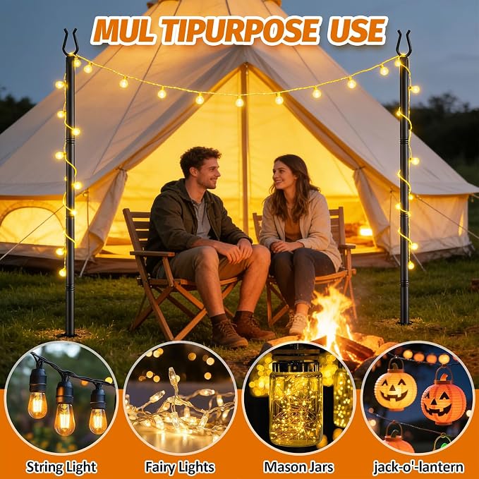 Aredy 4 Pack String Light Poles - 10FT Light Poles for Outside with Fork Base, Outdoor String Light Poles, Durable Poles for String Lights in Backyard, Deck, Garden, Wedding Events