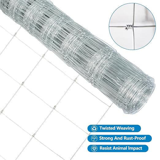 Farm Fence, 5ft X 164ft Wire Fence, Goat Cattle Deer Livestock Fence, Galvanized Woven Hog Wire Fencing,Fencing for Yard and Animals Protection