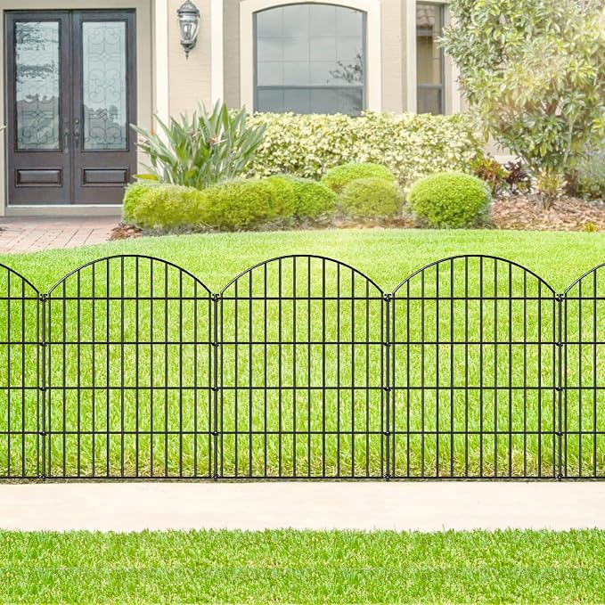 FOREHOGAR Metal Garden Fence 36in (H) x 11.7ft (L), 5 Panels +6 Stakes Dog Fence Border Fence Animal Barrier, No Dig Garden Fencing for Yard Flower Bed Lawn Patio Outdoor,CTW3605 Black