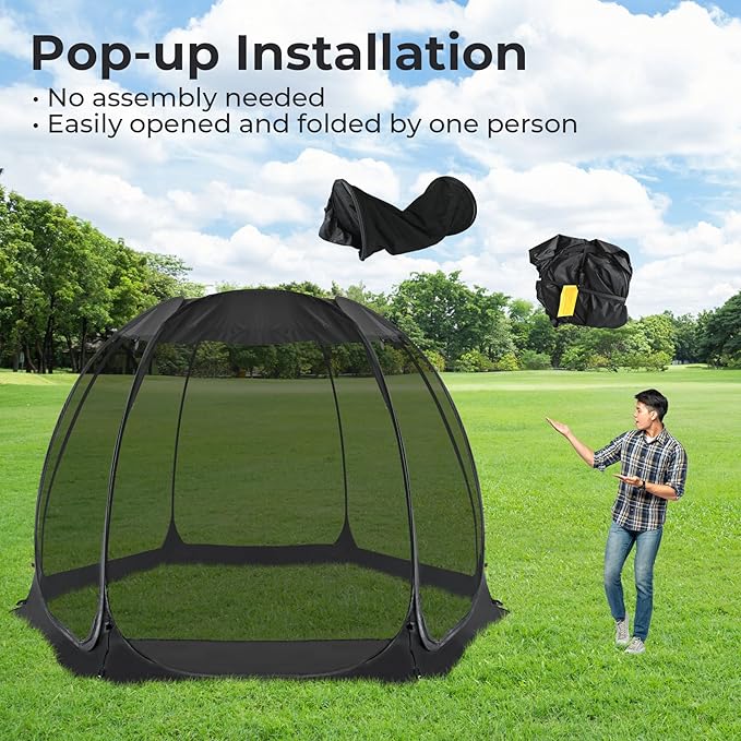 Alvantor Pop Up Screen House Tent, Instant Outdoor Gazebo with Mosquito Netting & UPF 50+ Sun Protection, Portable Canopy Shelter for Patio, Backyard, Camping (2-10 Person)