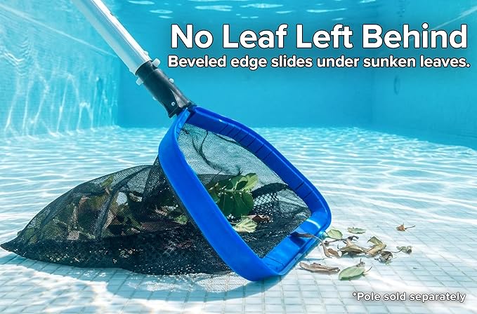 Aluminum Frame Pool Net - Deep Bag Pool Nets for Leaves // Heavy Duty Pool Leaf Net for Inground & Above Ground Pools // Swimming Pool Leaf Rake - Double Layer Leaf Skimmer Net for Pool Cleaning