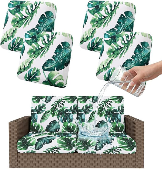 Smiry Waterproof Patio Cushion Covers, Stretch Outdoor Couch Slipcovers Replacement Washable Furniture Protector Sofa Chair Seat Cover for Dogs and Pets (4 Pcs, Green)