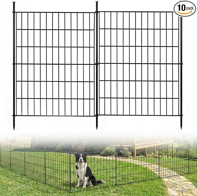 10 Panels No Dig Decorative Outdoor Garden Fence, 40in (H) x 23.6ft (L) Rustproof Metal Wire Rabbit Dog Garden Border Fencing for Yard, Animal Barrier with Ground Stakes for Patio