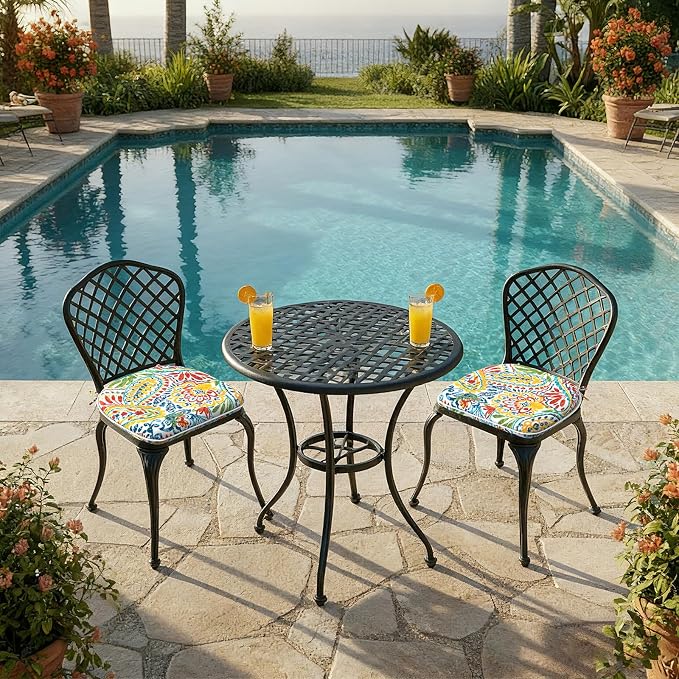 DYTXIII Set of 2 Outdoor Chair Cushions with Ties,Water Repellent Patio Chair Pads 17"x 16" for Outdoor Furniture,Round Corner Seat Cushions for Garden Yard Kitchen Paisley Multi