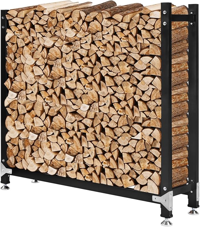 M METERXITY 4ft 1/4 Cord Firewood Rack Outdoor Upgrade Heavy Load-Bearing Frame, Wood Racks with Anti-Slip Adjustable Pad, Firewood Logs Holder Stand for Outdoor Indoor Patio Firepit