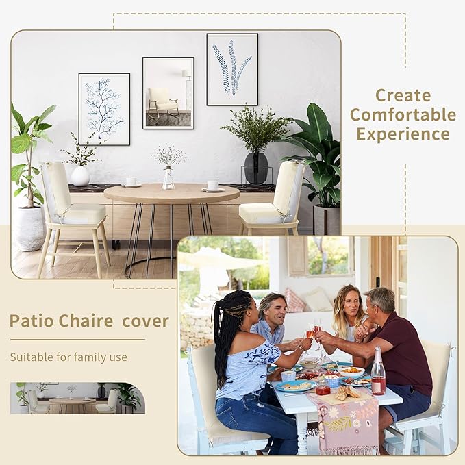 Tudomro 4 Pcs Outdoor High Back Chair Cushion Covers (Not Includes Cushion) Waterproof Patio Replacement Rocking Chair Slipcover Seat Pad Cover with Tie for Furniture (Beige,44'' X 21'')