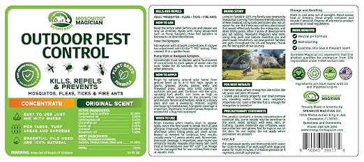 Mosquito Magician Liquid Concentrate – Kills Mosquitoes, Fleas & Fire Ants, Repels and Prevents Ticks – Essential Oil Yard Treatment Spray – for Sprayers, Foggers & Misting Systems – 16 oz, Original