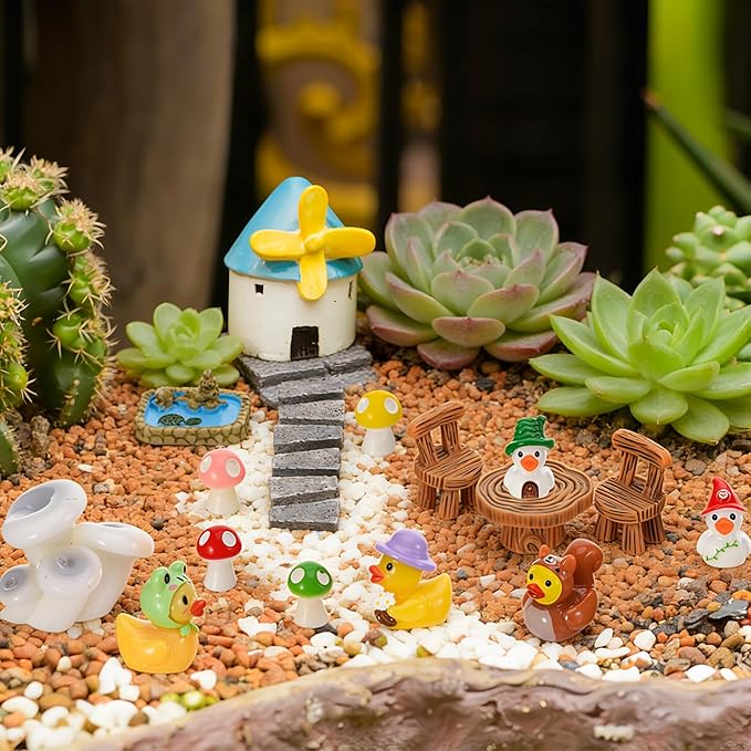 36 Pcs Fairy Garden Accessories - Miniatures Garden Houses Bridge Landscape Water Well Fence Figurines Pond Mushroom Lawn Garden Ornament for DIY Terrarium Potted Plants Dollhouse Desk Decor